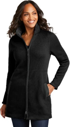 Port Authority Ladies Arc Sweater Fleece Long Jacket -Thread Logic Store L425 deepblack model front