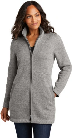 Port Authority Ladies Arc Sweater Fleece Long Jacket -Thread Logic Store L425 deepsmokeheather model front