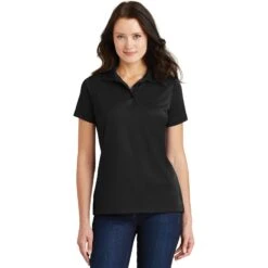 CLOSEOUT - Port Authority Ladies Poly-Charcoal Blend Pique Polo -Thread Logic Store L497 black model front 032017