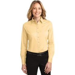 CLOSEOUT - Port Authority Ladies Long Sleeve Easy Care Shirt -Thread Logic Store L608 yellow model front 072014