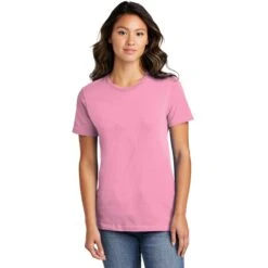 CLOSEOUT - Port & Company Ladies Ring Spun Cotton Tee 15 CLOSEOUT - Port & Company Ladies Ring Spun Cotton Tee -Thread Logic Store LPC150 candypink model front