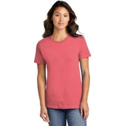 CLOSEOUT - Port & Company Ladies Ring Spun Cotton Tee 17 CLOSEOUT - Port & Company Ladies Ring Spun Cotton Tee -Thread Logic Store LPC150 coral model front
