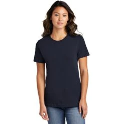 CLOSEOUT - Port & Company Ladies Ring Spun Cotton Tee 19 CLOSEOUT - Port & Company Ladies Ring Spun Cotton Tee -Thread Logic Store LPC150 navy model front