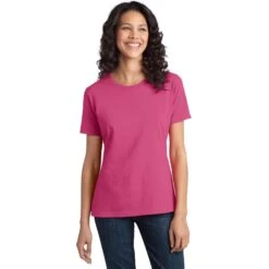 CLOSEOUT - Port & Company Ladies Ring Spun Cotton Tee 24 CLOSEOUT - Port & Company Ladies Ring Spun Cotton Tee -Thread Logic Store LPC150 sangria model front