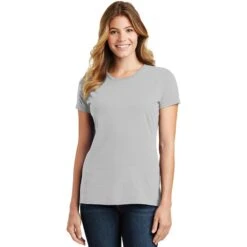 CLOSEOUT - Port & Company Ladies Fan Favorite Tee -Thread Logic Store LPC450 silver model front 122017