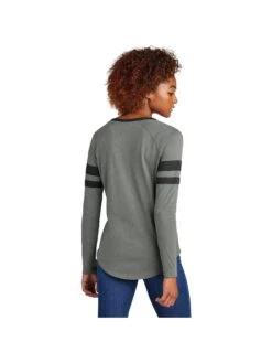 Sport-Tek Ladies Halftime Stripe Long Sleeve V-Neck Tee -Thread Logic Store LST6043 blackvintageheather model back