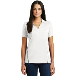 CLOSEOUT - Sport-Tek Ladies Contrast PosiCharge Tough Polo -Thread Logic Store LST620 whitehthrgrey model front 102016