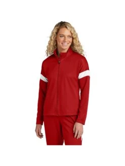 Sport-Tek Ladies Travel Full-Zip Jacket -Thread Logic Store LST800 DeepRedWhite Model Front