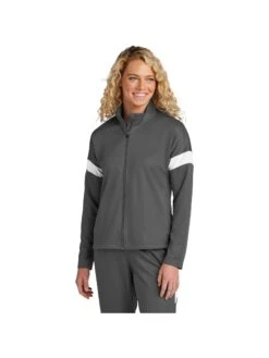 Sport-Tek Ladies Travel Full-Zip Jacket -Thread Logic Store LST800 IronGreyWhite Model Front