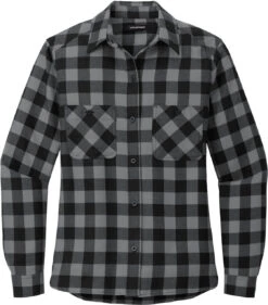 Port Authority Ladies Plaid Flannel Shirt -Thread Logic Store LW669 grey blackbuffalocheck flat front