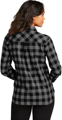Port Authority Ladies Plaid Flannel Shirt -Thread Logic Store LW669 grey blackbuffalocheck model back
