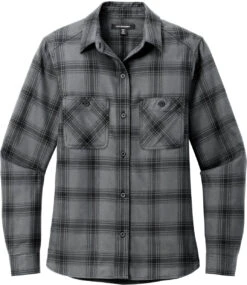 Port Authority Ladies Plaid Flannel Shirt -Thread Logic Store LW669 grey blackopenplaid flat front