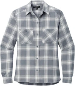 Port Authority Ladies Plaid Flannel Shirt -Thread Logic Store LW669 grey creamopenplaid flat front