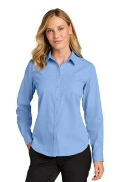 Port Authority Ladies Long Sleeve Nailhead Easy Care Shirt -Thread Logic Store LW816 swissblue model front f6deed5d f574 4f61 b40a 727e70971051