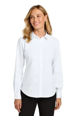 Port Authority Ladies Long Sleeve Nailhead Easy Care Shirt -Thread Logic Store LW816 white model front 643d8352 c79b 4a47 94ae dfd426e2a3c9