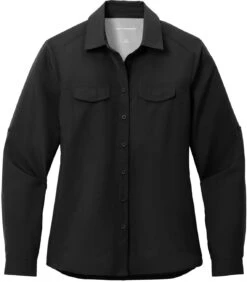 Port Authority Ladies Long Sleeve UV Daybreak Shirt 26 Port Authority Ladies Long Sleeve UV Daybreak Shirt -Thread Logic Store LW960 DEEPBLACK Flat Front
