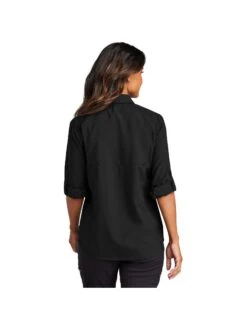 Port Authority Ladies Long Sleeve UV Daybreak Shirt 29 Port Authority Ladies Long Sleeve UV Daybreak Shirt -Thread Logic Store LW960 DEEPBLACK Model Back