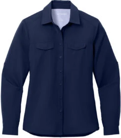 Port Authority Ladies Long Sleeve UV Daybreak Shirt 34 Port Authority Ladies Long Sleeve UV Daybreak Shirt -Thread Logic Store LW960 TRUENAVY Flat Front