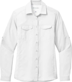 Port Authority Ladies Long Sleeve UV Daybreak Shirt 38 Port Authority Ladies Long Sleeve UV Daybreak Shirt -Thread Logic Store LW960 WHITE Flat Front