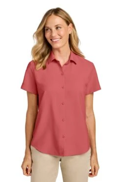 Port Authority Ladies Short Sleeve UV Dockside Shirt -Thread Logic Store LW963 coralreef model front 3a06fe69 f712 4ad7 babd 7b0db8abaee3