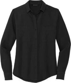 Mercer+Mettle Ladies Stretch Crepe Long Sleeve Camp Blouse 28 Mercer+Mettle Ladies Stretch Crepe Long Sleeve Camp Blouse -Thread Logic Store MERCERMETTLE Ladies Stretch Crepe Long Sleeve Camp Blouse Deep Black S 9