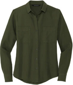 Mercer+Mettle Ladies Stretch Crepe Long Sleeve Camp Blouse 20 Mercer+Mettle Ladies Stretch Crepe Long Sleeve Camp Blouse -Thread Logic Store MERCERMETTLE Ladies Stretch Crepe Long Sleeve Camp Blouse Townsend Green S 1