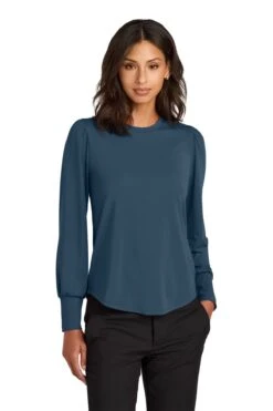 Mercer+Mettle Ladies Stretch Jersey Long Sleeve Blouson Top -Thread Logic Store MM1019 insigniablue model front 5f829274 dcf6 4abe aae7 ea2224b15a47