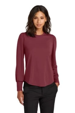 Mercer+Mettle Ladies Stretch Jersey Long Sleeve Blouson Top -Thread Logic Store MM1019 rosewood model front 6168a436 dbf2 42ad ba29 51ab3b92e891