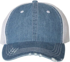 Mega Cap Herringbone Unstructured Contrast Stitch Trucker Cap -Thread Logic Store Mega Cap Herringbone Unstructured Contrast Stitch Trucker Cap Blue DenimWhite OSFA 4