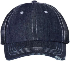 Mega Cap Herringbone Unstructured Contrast Stitch Trucker Cap -Thread Logic Store Mega Cap Herringbone Unstructured Contrast Stitch Trucker Cap Navy DenimWhite OSFA 7