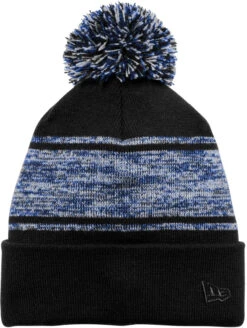 New Era Knit Chilled Pom Beanie -Thread Logic Store NE909 black royal flat front