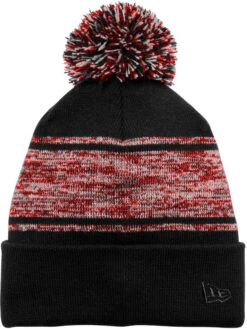 New Era Knit Chilled Pom Beanie -Thread Logic Store NE909 black scarlet flat front