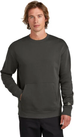 New Era Heritage Fleece Pocket Crew -Thread Logic Store NEA527 graphite model front