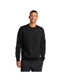OUTLET-Nike Club Fleece Sleeve Swoosh Crew -Thread Logic Store NKFD9863 BLACK Model Front