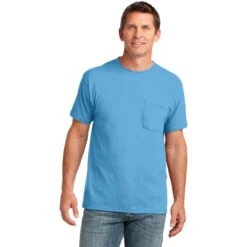CLOSEOUT - Port & Company Core Cotton Pocket Tee -Thread Logic Store PC54P aquaticblue model front 072014