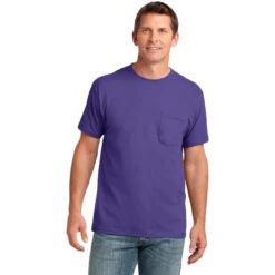CLOSEOUT - Port & Company Core Cotton Pocket Tee -Thread Logic Store PC54P purple model front 072014