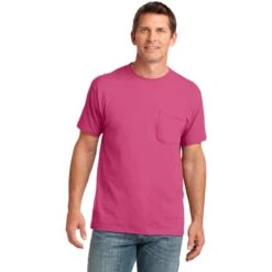 CLOSEOUT - Port & Company Core Cotton Pocket Tee -Thread Logic Store PC54P sangria model front 072014