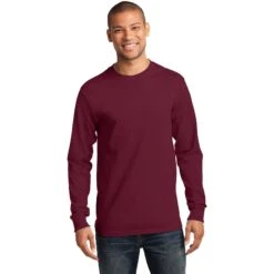 CLOSEOUT - Port & Company Tall Long Sleeve Essential Tee -Thread Logic Store PC61LST cardinal model front 072014