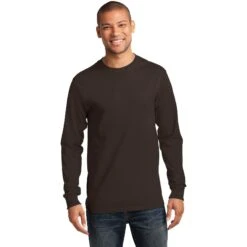 CLOSEOUT - Port & Company Tall Long Sleeve Essential Tee -Thread Logic Store PC61LST darkchocolatebrown model front 072014