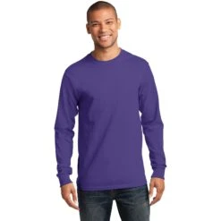 CLOSEOUT - Port & Company Tall Long Sleeve Essential Tee -Thread Logic Store PC61LST purple model front 072014