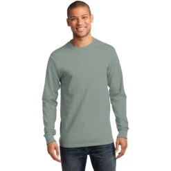 CLOSEOUT - Port & Company Tall Long Sleeve Essential Tee -Thread Logic Store PC61LST stonewashedgreen model front 072014