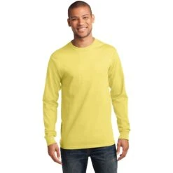 CLOSEOUT - Port & Company Tall Long Sleeve Essential Tee -Thread Logic Store PC61LST yellow model front 072014