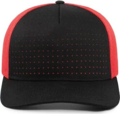 Pacific Headwear Perforated 5-Panel Trucker Snapback Cap -Thread Logic Store Pacific Headwear Perforated 5 Panel Trucker Snapback Cap BlackRedBlack OSFA 7