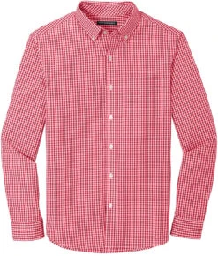 Port Authority Broadcloth Gingham Easy Care Shirt -Thread Logic Store Port Authority Broadcloth Gingham Easy Care Shirt Rich RedWhite XS 9