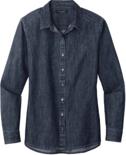 Port Authority Ladies Long Sleeve Perfect Denim Shirt -Thread Logic Store Port Authority Ladies Long Sleeve Perfect Denim Shirt Dark Wash XS 5