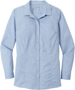 Port Authority Ladies Pincheck Easy Care Shirt -Thread Logic Store Port Authority Ladies Pincheck Easy Care Shirt Blue HorizonWhite S 5