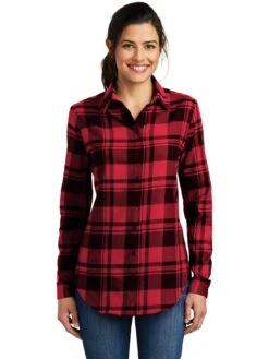 Port Authority Ladies Plaid Flannel Tunic -Thread Logic Store Port Authority Ladies Plaid Flannel Tunic Engine RedBlack XS 1