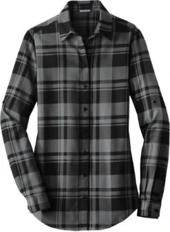 Port Authority Ladies Plaid Flannel Tunic -Thread Logic Store Port Authority Ladies Plaid Flannel Tunic GreyBlack XS 2