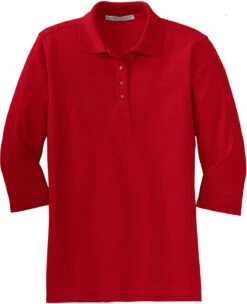 Port Authority Ladies Silk Touch 3/4 Sleeve Polo -Thread Logic Store Port Authority Ladies Silk Touch 34 Sleeve Polo Red XS 9