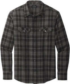 Port Authority Long Sleeve Ombre Plaid Shirt -Thread Logic Store Port Authority Long Sleeve Ombre Plaid Shirt Deep Black S 5